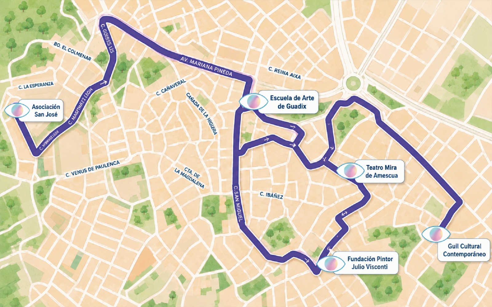 Carte des lieux et activités du GIFIC 2026 à Guadix