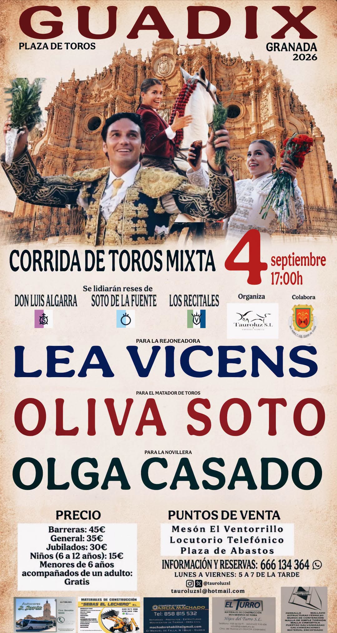 Gran corrida de toros mixta Guadix 2026